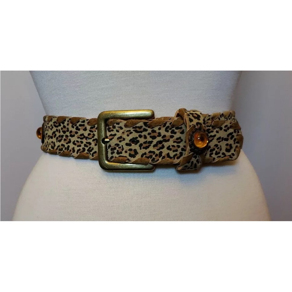 Leopard Print Belt with Gold Buckle Genuine Leather